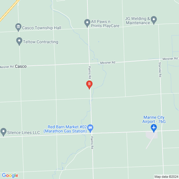 Waterdogs Plumbing location map: 5384 Palms Road, Casco, Michigan